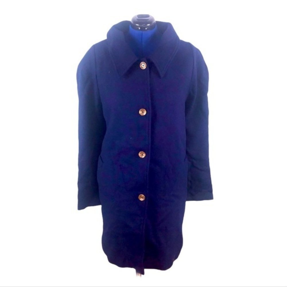 NWT Woman Within 28W navy blue 4 button wool blend long car‎ coat